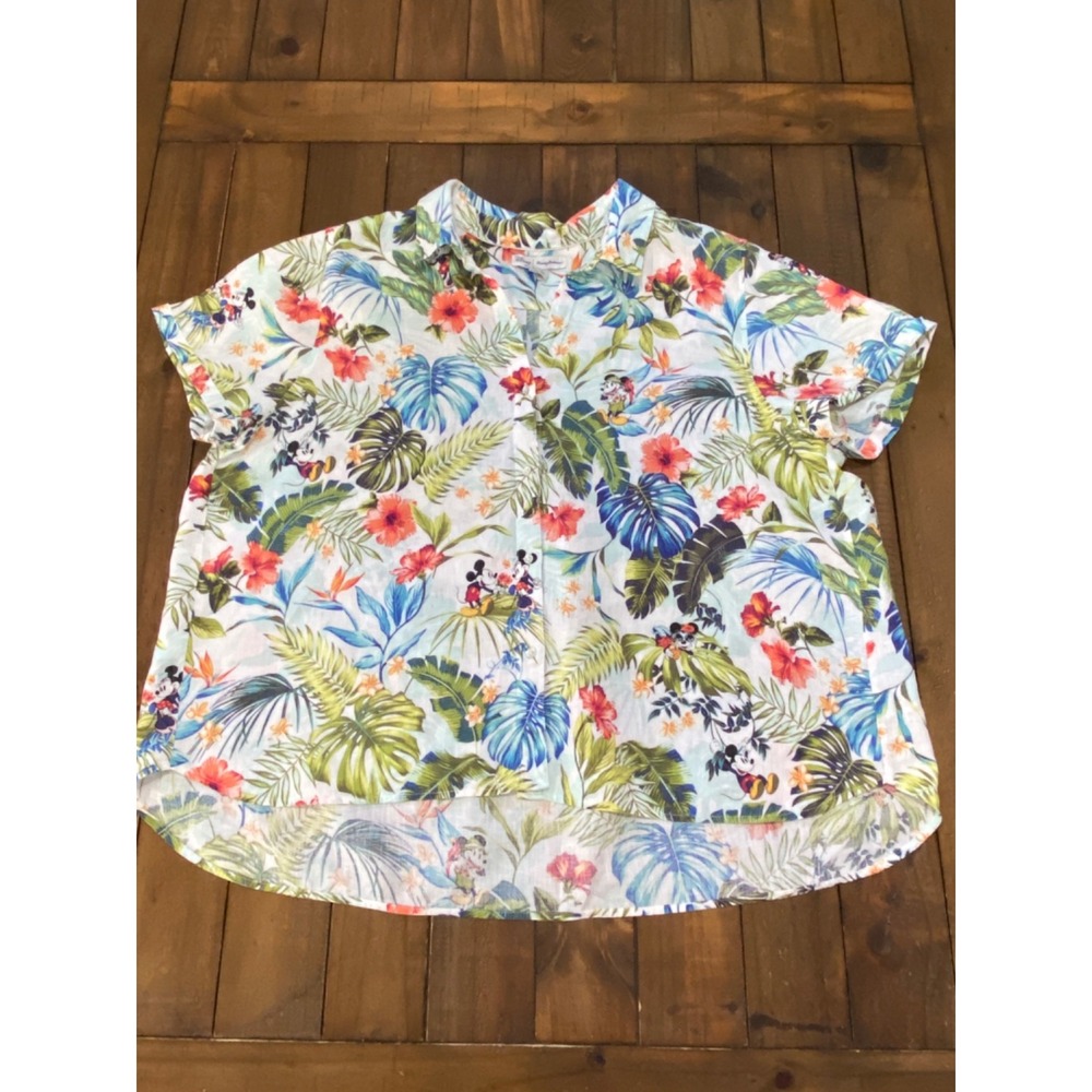 Tommy Bahama Disney Jungle Jubilee Linen Camp Shirt Womens XL Mickey Minnie